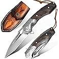 WinWire Hunting knife with Sheath, 7.87inch, Eagle brown Sharp Blade 3.6-inch M390 Steel Folding Pocket Knife with Brown Wood Steel Handle, Skinning Knife for Hunting, Fishing