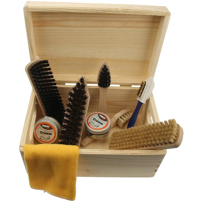 Schuhputzset -Verona- Naturholz Kiefer Schuhputzkasten mit 9tlg Schuhpflege-Set TRG Schuhcreme - FSC 100%