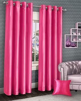 90 X 72 Faux Silk Fuchsia Pink Ring Top Eyelet Curtains
