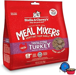 Stella & Chewy's Freeze Dried Dog Food,Snacks Super Meal Mixers 18-ounce Bag With Hot Spot Pets Food Bowl - Made in USA (Turkey)