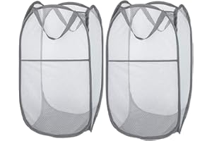 Larpur 2 Pcs Popup Mesh Laundry Baskets, Collapsible and Portable Clothes Washing Laundry Hampers with Reinforced Carry Handles, Gray Clothes Hamper for Home, Travel, College Dorm