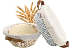 Banneton Proofing Basket Set with Cotton Rope - 9 Inch Round & 10 Inch Oval Sourdough Bread Proofing Baskets Include Linen Li