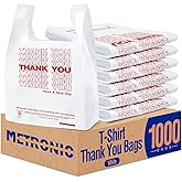METRONIC 1000 Count White Thank You Bags with Handles, 11.5" x 6.5" x 21" Plastic Carry Bags for Retail, Supermarket, Grocery Shopping Bag for T-shirt Packaging, Takeout, Convenience Stores, in Bulk