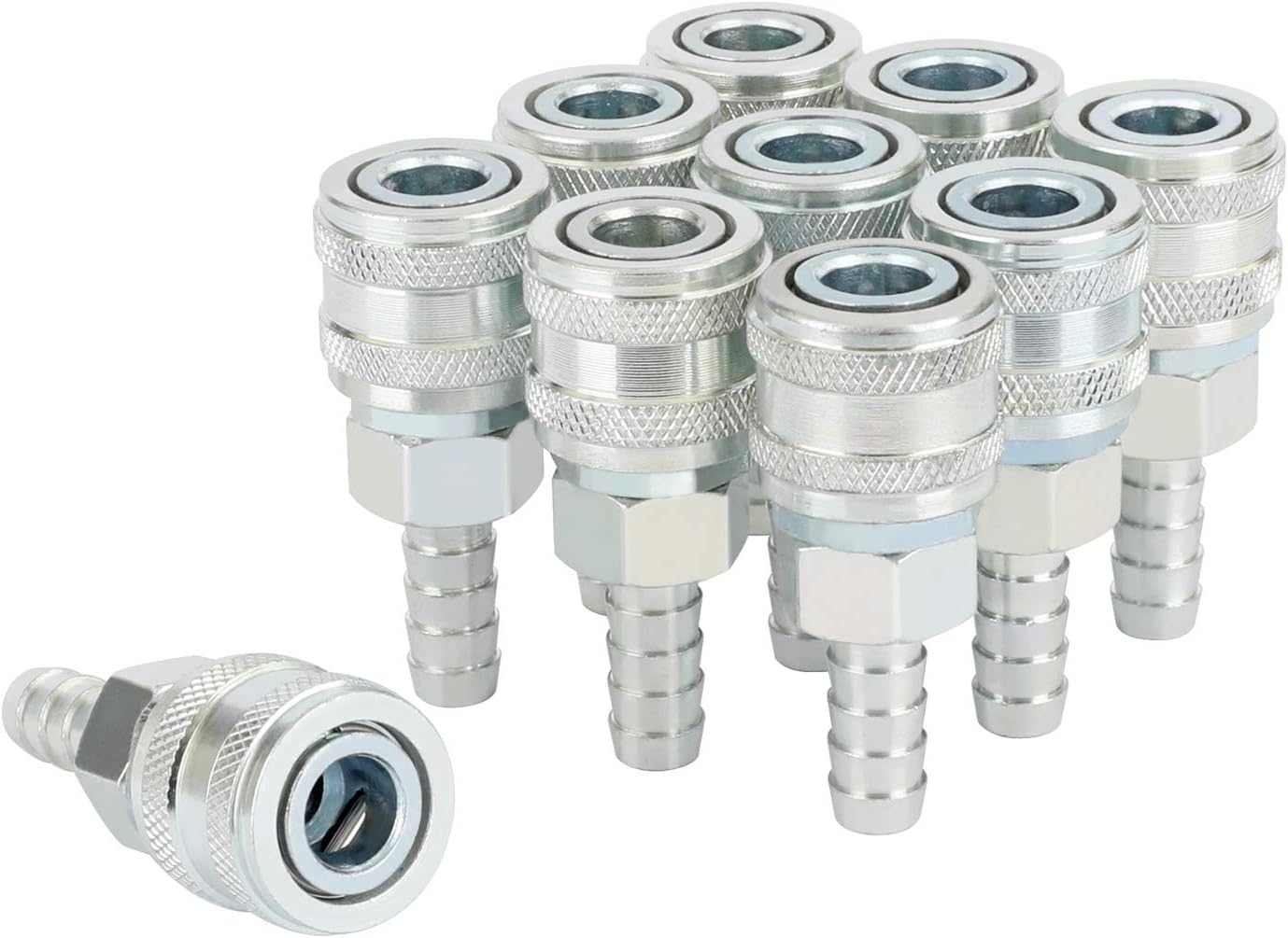 WYNNsky ARO Air Coupler, 1/4 Inch Body Size, 3/8 Inch Hose Barb, 10 Pieces Steel Air Compressor Hose Accessories Fittings