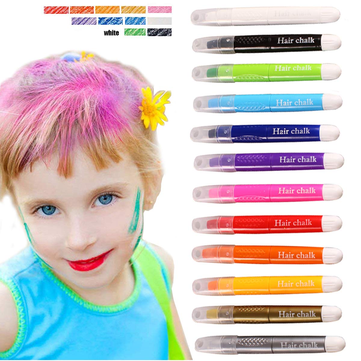 Kyerivs Hair Chalk Pens 12 Colors Temporary Hair Chalk Easy To Use