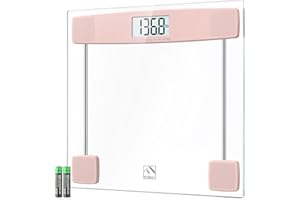 FITINDEX Bathroom Scale for Body Weight, Highly Accurate Digital Weighing Scale with Large LCD Display, Transparent and Slim Tempered Glass, 400 lbs, Pink