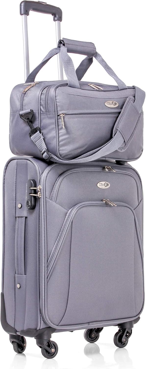 CABIN 5550 Set da 2 Valigie Trolley Leggero con Bagaglio a mano Borsone  Piccolo Cabin Size Trolley morbido con ruote girevoli 55x40x20 e Bagaglio a  Mano 40x25x20 Ryanair Alitalia EasyJet Valigeria urban-earth.co.uk