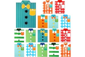 Honoson 16 Pcs Father's Day Crafts for Kids Father's Day Shirt Card Making Kit Birthday Card for Dad with 60 Buttons, DIY Funny Thank You Gift School Classroom Parent Child Activities