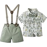 Boarnseorl Baby Boys Gentleman Outfits Suits, Infant Shirt+Shorts+Bow Tie+Suspenders