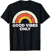 Casual Graphic Tee Vintage Retro Good Vibes Only Rainbow T-Shirt