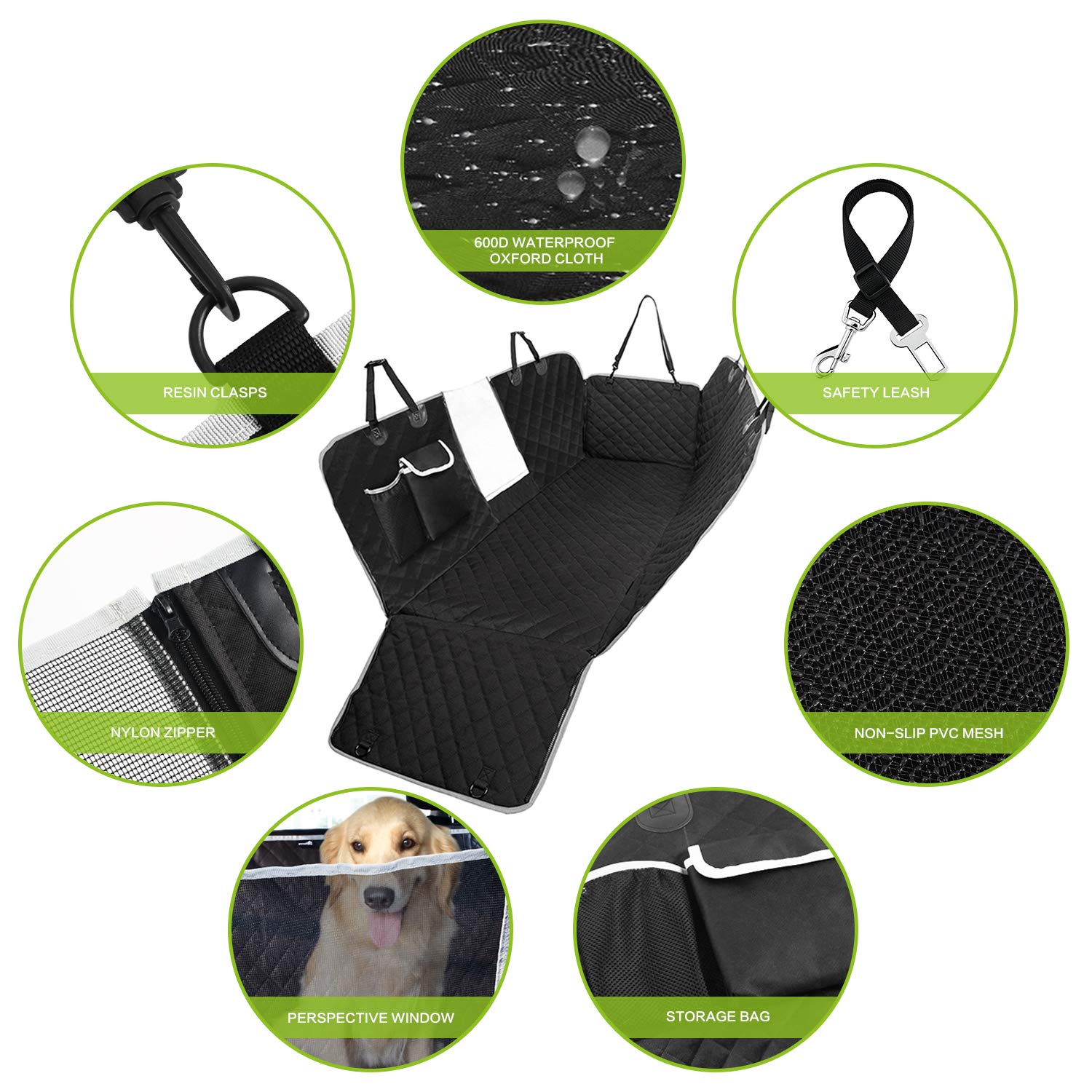 Pecute Pet Back Vehicle Cushion Full Enclosure Waterproof & Thickened Durable Belt with Perspective Net & Receiving Bag, Suitable for Various Types of Vehicles