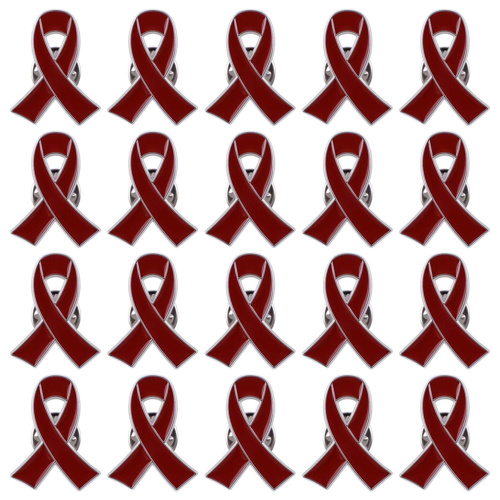 WANDIC Ribbon Pin Charms, Metal Awareness Lapel Brooch Mixed Color Lapel Badges Hope Pins Enamel Jewelry Brooch for Decoration (Red, 20)