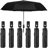 Bruislard 6 Pcs Travel Compact Umbrella Small Light Umbrella Black Automatic Open Close Umbrellas for Rain, Men Women