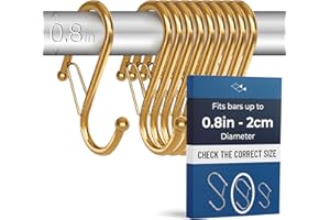 Blau Marité 10-Pack Metal S Hooks for Hanging – Heavy-Duty S-Shaped Hook with Safety Buckle – Fits Bars up to 0.8 In – Anti-Drop S-Hooks for Kitchen, Bathroom, Closet & Pot Racks – Gold (Medium)