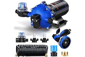 CrestWave 12V DC Washdown Pump Kit, 7GPM 70PSI Wash Down Pump for Boat with Spray Nozzle, 5-Chamber Self-Priming Diaphragm Wa