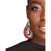 Red Ankara Hoop Earring | African Print Earrings | Mini Double Loop Earring | Ketepa Print Earring | African Print Jewelry Red, Yellow, Black | Afrocentric | Cloth & Cord