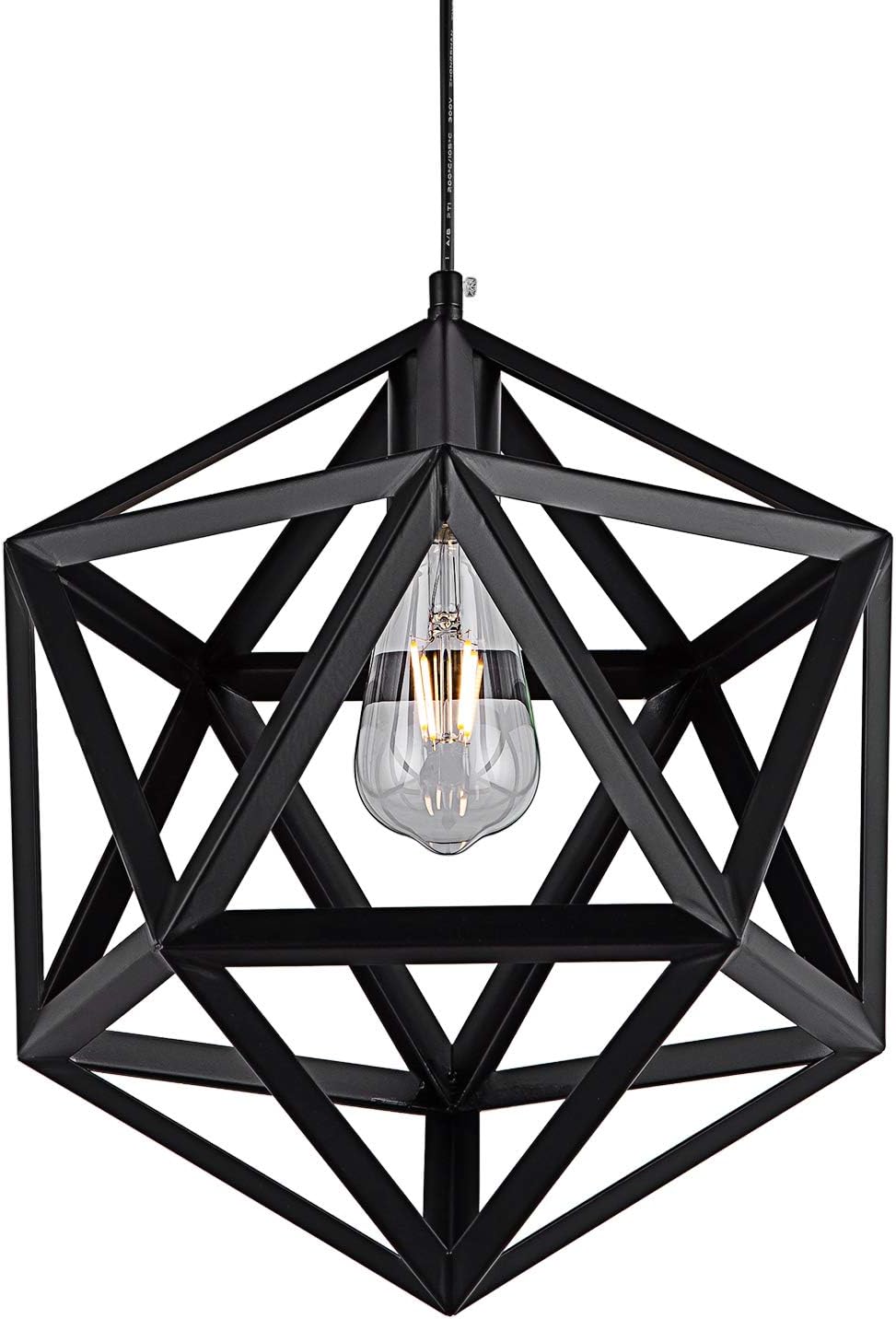 SHENGYADI Industrial Polyhedron Pendant Light Black Wrought Geometric Pendant Lamp Vintage Metal Cage Hanging Lighting Fixture for Kitchen Island Dining Room Loft Bar Cafe Restaurant