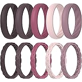 ThunderFit Braided Classic Mix Women's Silicone Rings, 1.9mm Thick Rubber Engagement Rings - Braided and 4mm Classic Rings Combo