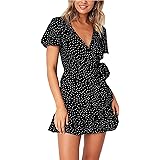 Relipop Summer Women Short Sleeve Print Dress V Neck Casual Short Dresses