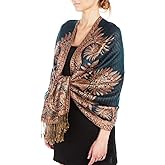 Sakkas Luxurious Double Layered Jacquard Big Paisley Pashmina Shawl Wrap Scarf