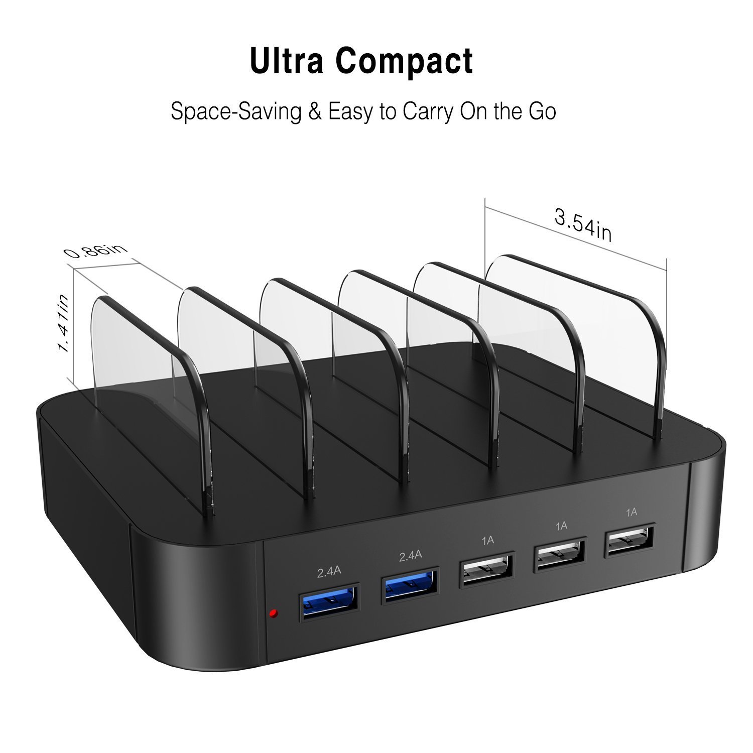 LENPOW 5-Port USB Charging Station Dock Organizer 30W/Max 2.4A Detachable Universal USB Charger Multi devices Desktop charging Stand, iSmart Tech, Innovative Removable Baffles for iPhone iPad Tablets