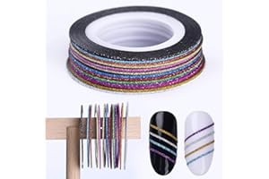 BELLECREY 13 Pcs 1mm Matte Glitter 3D Nail Sticker Adhesive Striping Tape Line Set Tips Decal Nail Art DIY Styling Tool Ticker Adhesive Striping Tape Tips Decal Glue Papers Manicure Nail Art Decoration
