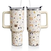 Aokoyi Cat Gifts Cup for Women Girls, 40oz Tumbler with Handle and Straw Lid, Cute Cats Lover Stainless Steel Insulated Water Bottle Mug (1PC)