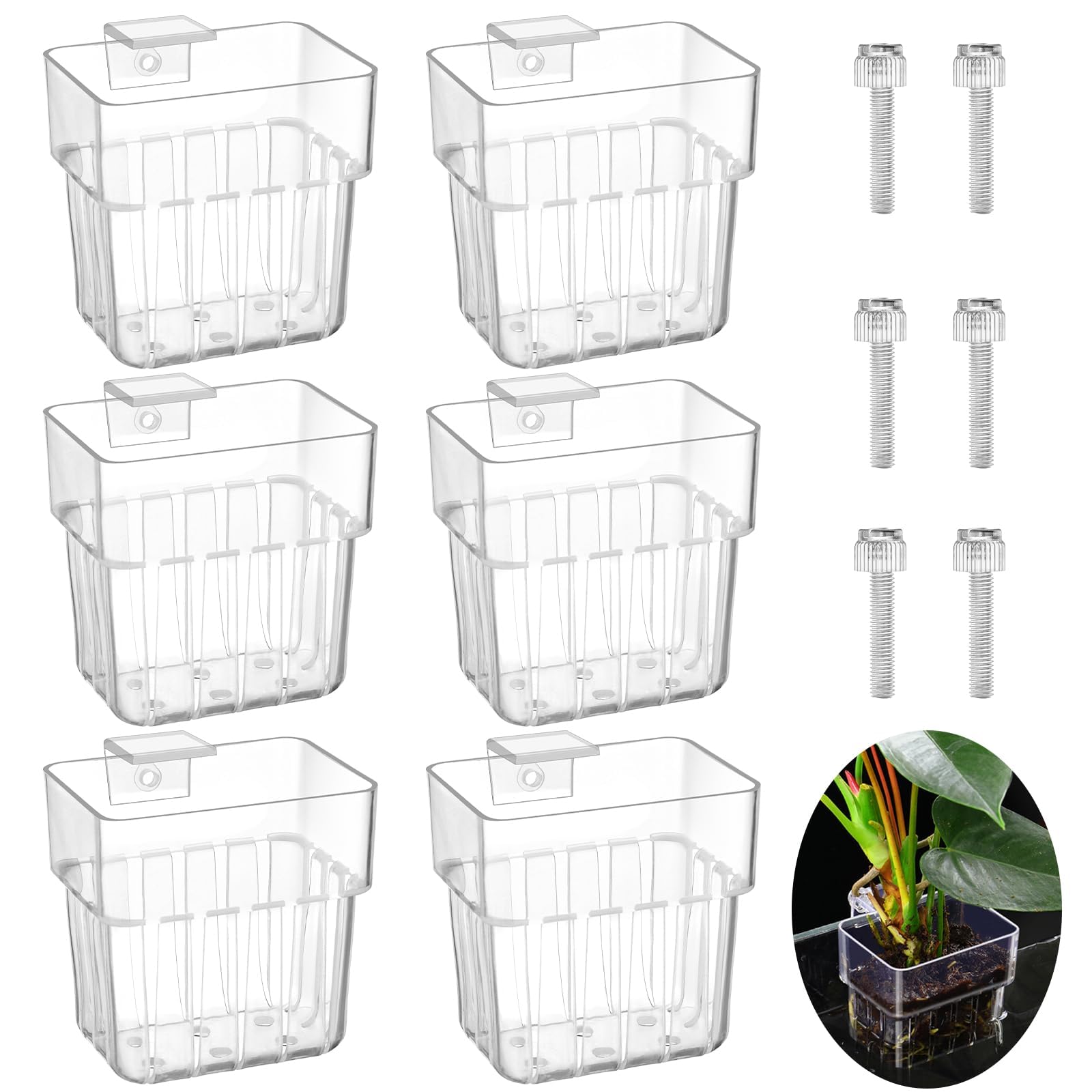 6-Pcs Clear Top Hanging Aquarium Plant Holder Basket/ Pot for Fish Tank Aquaponics