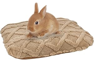 ShuRung Rabbit Bed Mat Washable Bunny Bed Pad for Indoor Cozy Small Animals Fleece Sleeping Pad for Kitten Bunny Dwarf Rabbit Guinea Pig Squirrel (18.5”X 13.8” Brown Mat) S