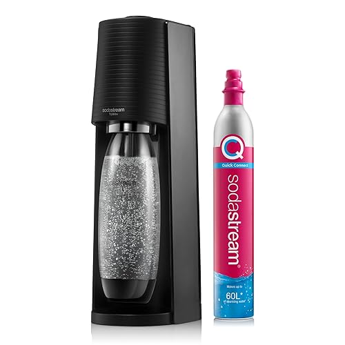 SodaStream TERRA Sparkling Water Maker, Easy To Use Carbonated Water Machine, 1L BPA-Free Bottle, 1 x Quick Connect CO2 Cylinder Makes 60L, Replace Single-Use Plastic, Mix with Pepsi Syrups, Black