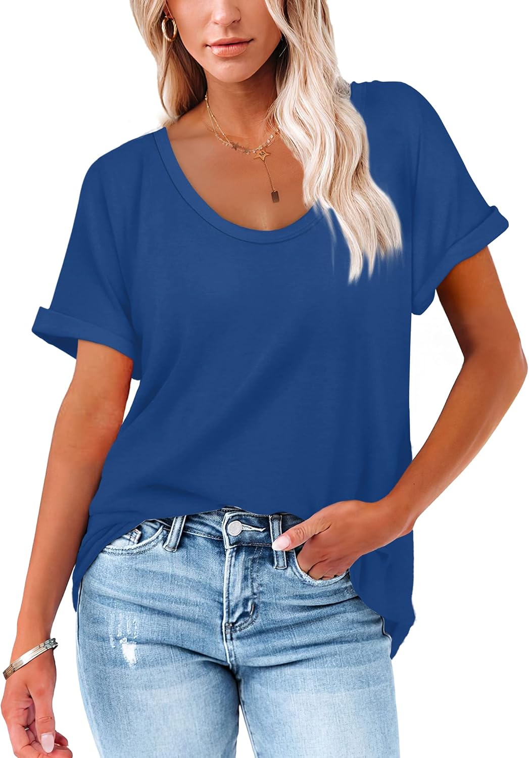 Women's Loose Fit T Shirts Cotton Casual Crew Neck Short Sleeve Tops | eBay