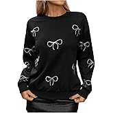 SweatyRocks Women's Bow Graphic Sweatshirts Crew Neck Long Sleeve Casual Pullover Tops