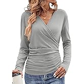 EasyGala Womens Wrap Long Sleeve Shirts Ruched V Neck Tops Sexy Dressy Slim Fit Fall Outfits 2026
