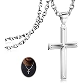Rasetil 925 Sterling Silver Cross Necklace for Men Women with Stainless Steel Strong Durable Rolo Chain Crucifix Pendant Silver Cross Cable Link Necklace Jewelry 16-28 Inches