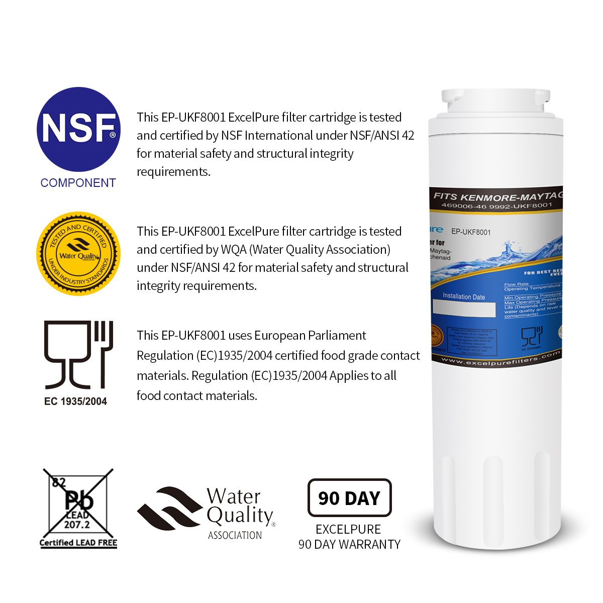 EXCELPURE EPUKF8001 Replacement Refrigerator Water Filter, Compatible