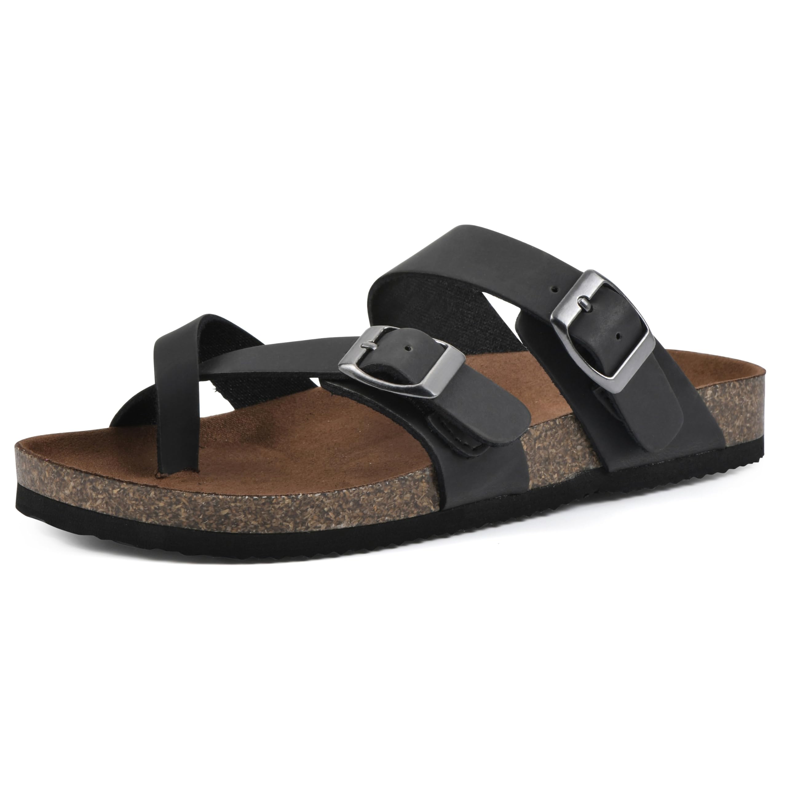 WHITE MOUNTAIN Gracie Signature Comfort-Molded Footbed Sandal, Black/Leather, 4 M