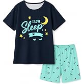 Play Tailor Girls Pajamas for Kids Teen Summer Pjs Sleepwear Sets for 6-15Y | Loose Fit, Soft Comfortable Stretch Fabric, Elastic Waistband Shorts, Cool for Summer, Perfect for Slumber Party Daily Wear