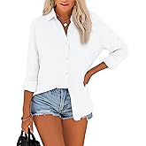 Diosun Womens Button Down Shirts Long Sleeve Cotton Stylish Gauze Tops Casual Loose Fit Blouses with Pocket