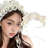 ZHUIGUANGZE Lolita Ruffled White Lace Headband Gothic Sweet Bowknot Vintage Headdress Hair Clips for Women Halloween Maid Princess Cosplay Tea Party Hair Accessories