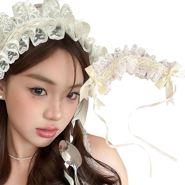 Ragazze Lolita Cameriera Cosplay fascia in pizzo fiore copricapo (viola