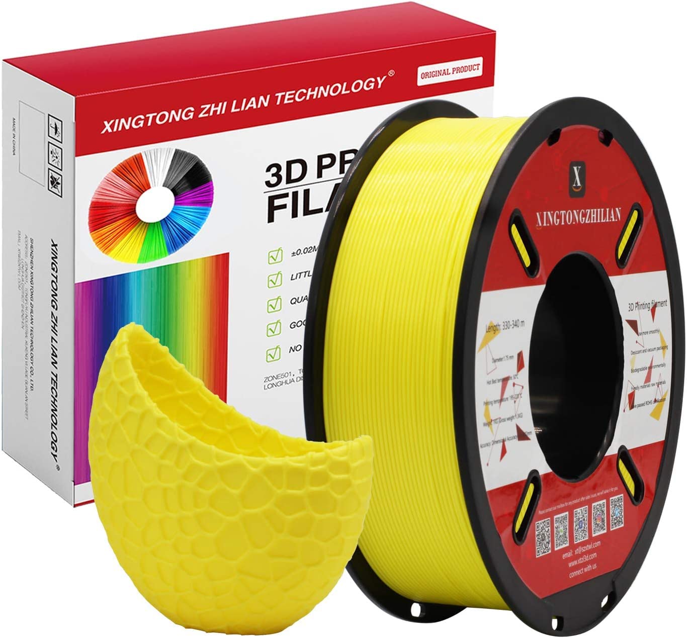 PLA 3D Printer Filament 1.75mm,3D Printing Filament Material Dimensional Accuracy +/- 0.02 mm,1kg/Spool (2.2 LBS) for 3D Printers,Yellow PLA