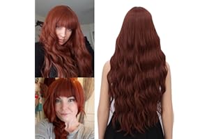 Netgo Auburn Wig for Women Long Wavy Heat Resistant Fiber Wigs Side Bangs Cosplay Party