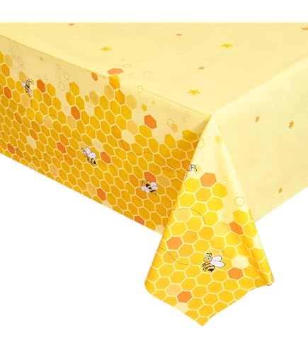 Cute Bee-Themed Plastic Tablecloths – 3-Pack, Waterproof & Disposable – Perfect For Bee Baby Showers, Birthday Parties, Summer Decor (54 X 108 Inches)