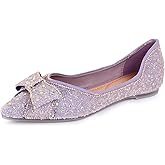 YANYANSENSTAN Women's Rhinestone Flats Sparkly Pointed Toe Ballet Flats with Memory Foam for Wedding Evening Party Work