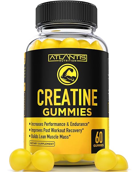 ATLANTIS NUTRITION CREATINE MONOHYDRATE GUMMIES FOR STRENGTH & ATHLETIC PERFORMANCE – 5G CREATINE PER SERVING – BUILD MUSCLE, INCREASE PERFORMANCE, BOOST ENDURANCE & POST WORKOUT RECOVERY – 60 COUNT