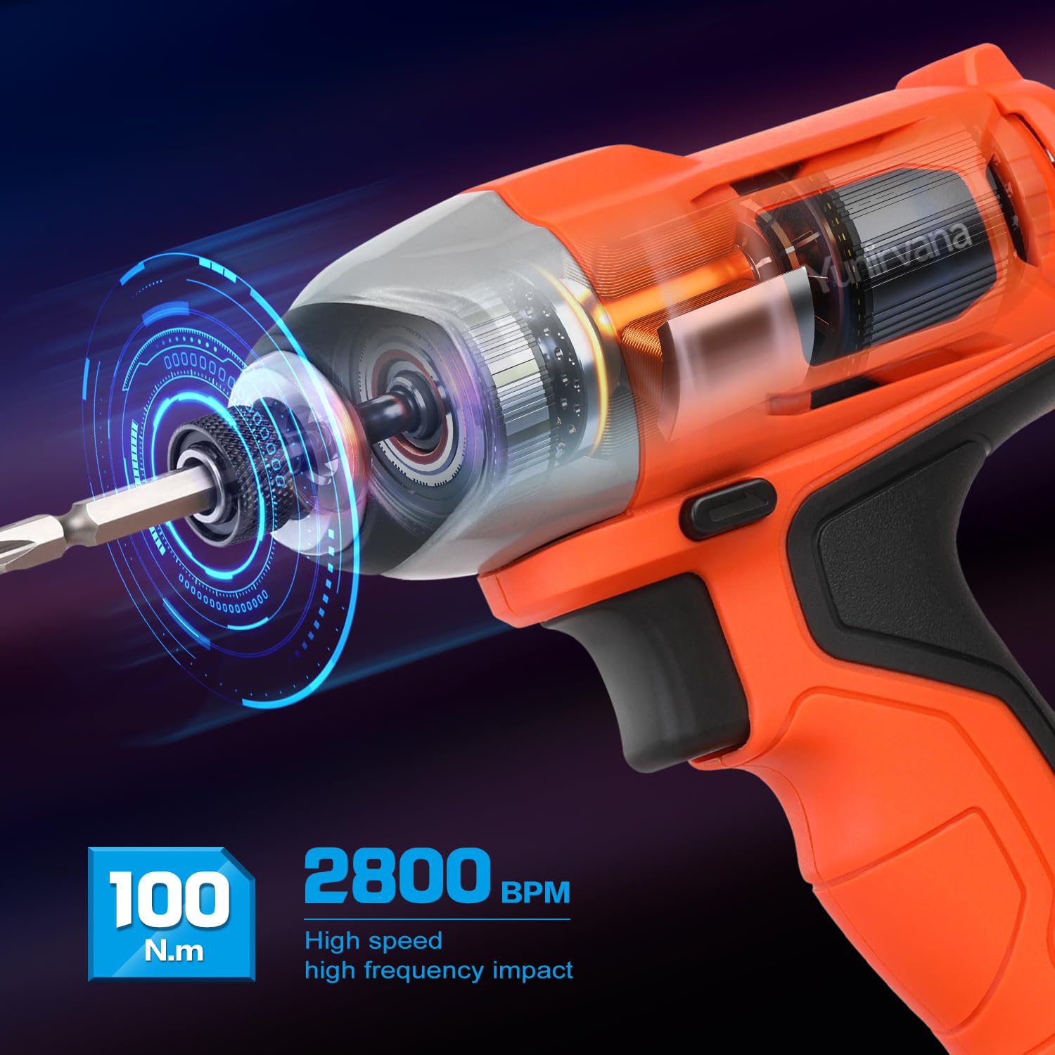 Rechargeable Impact Driver 20V, Yunirvana Variable Speed (0-2800RPM) Cordless Impact Driver with 6Pcs Screwdriver bits,1.3Ah Battery and Charger，Suitable for Tightening Screws
