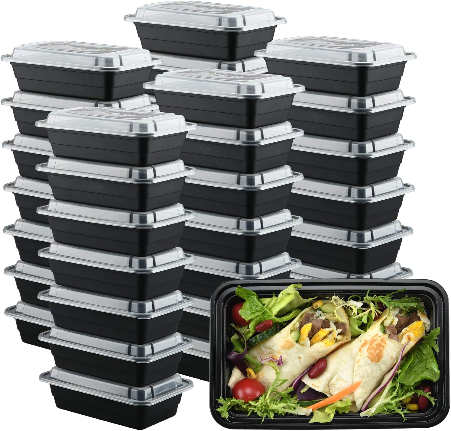 50 Pack Plastic Meal Prep Containers 28 oz. Reusable Takeaway Container, Disposable Food Storage Container with Lids, Bento Lunch Box, Food Prep Freezer Container, Deli Togo Box
