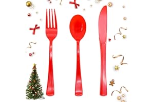 JOY AKKESS 150 Pack Red Plastic Silverware, Red Plastic Utensils, Disposable Cutlery Heavy Duty, 50 Forks, 50 Spoons, 50 Knives for Birthday, Graduation Party, Flag Day, 4th of July