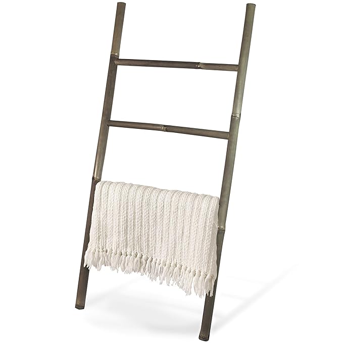 Decorative 5Foot Black Bamboo WallLeaning Towel Ladder/Rack Made in