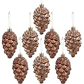 8 PCS Christmas Hanging Pine Cone Decorations Glitter Fall Hanging Pine Cone Ornaments DIY Crafts Christmas Tree Ornaments